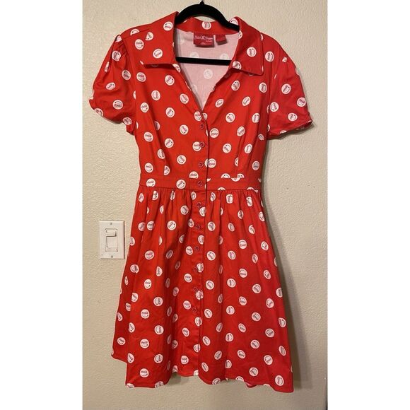 Stitch Shoppe‎ Loungefly All Over Print Red White Coca-Cola Bottle Cap Dress L - Picture 3 of 13